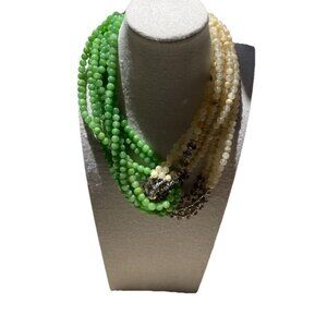 Vintage Green Jade Agate Glass Multi Strand Beaded Women’s Necklace Sz 19”